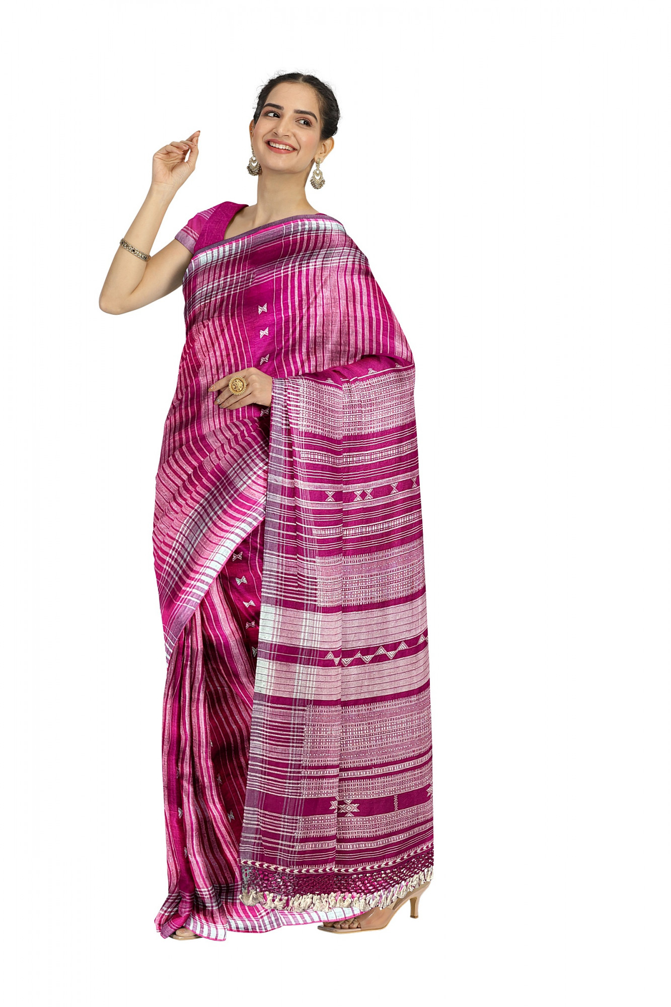Magenta Kala Cotton Bhujodi Handloom Saree