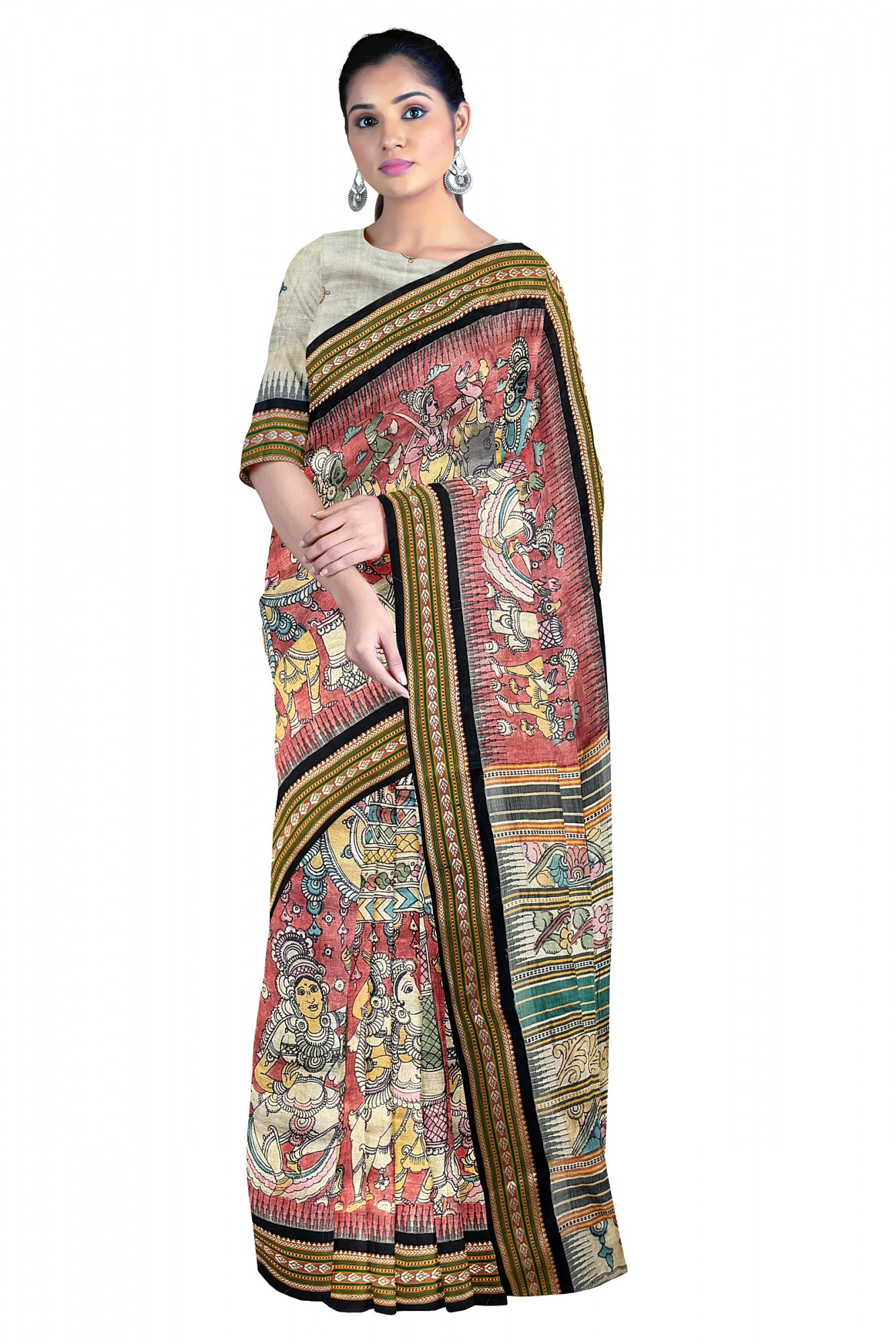 Pen Kalamkari Karvati Saree - Nirgunas Exclusive Creation