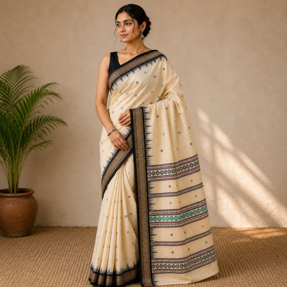 Image of Vidarbha Karvati Kinnar Jala Pallu Tussar Silk Saree