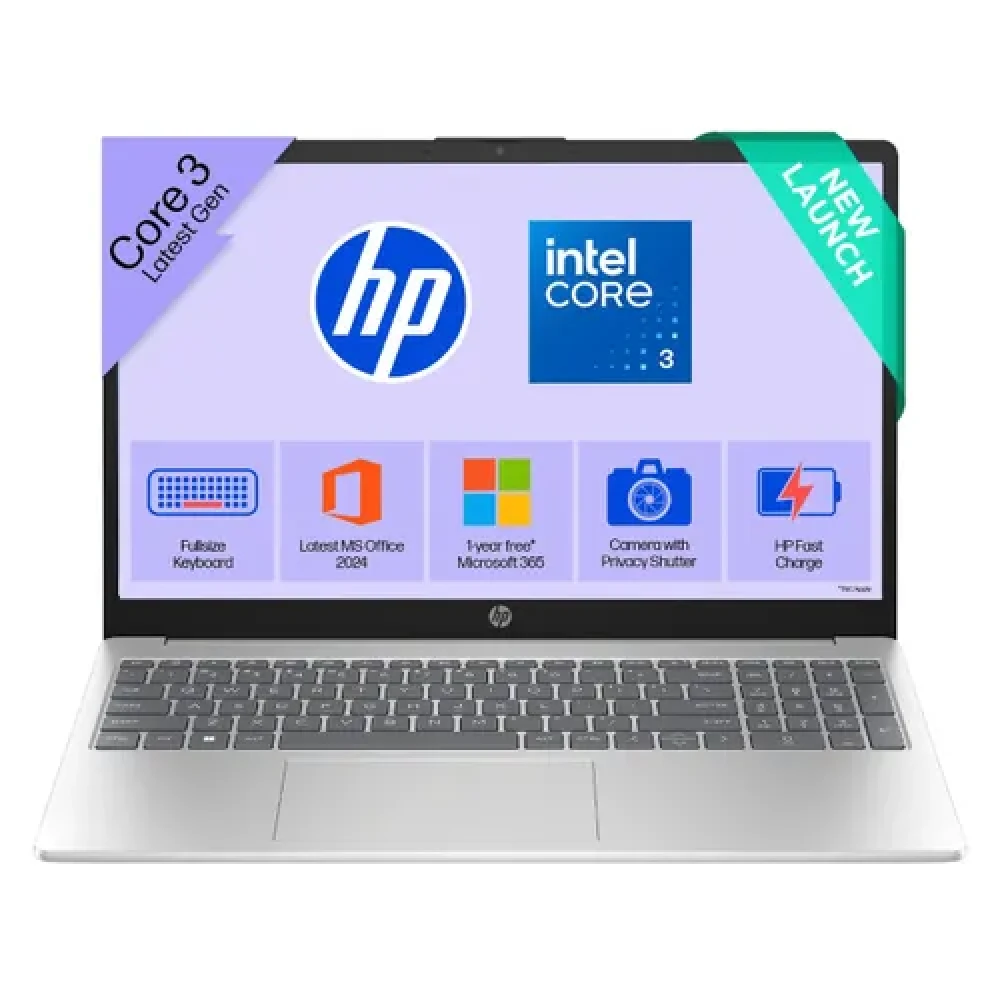 Image of HP Thin and Light Laptop (Intel Core 3/ 8GB RAM/ 512GB SSD/ 15.6 Inch (39.6 cm) FHD Display/ Intel Graphics/ Windows 11/ MS-Office) 15-fd1299TU