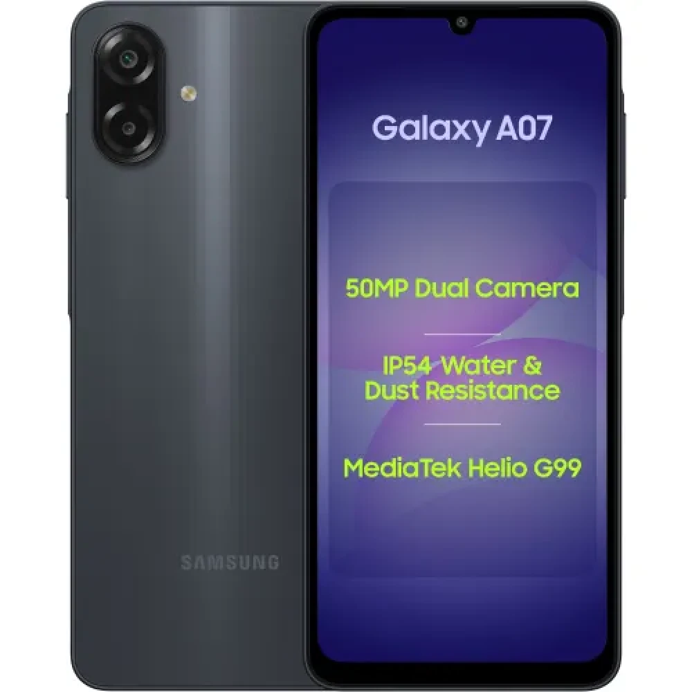 Image of Samsung Galaxy A07 (Black, 4 GB RAM, 64GB Storage) MediaTek Helio G99 | 5000mAh Battery | IP54 Dust and Water Protection