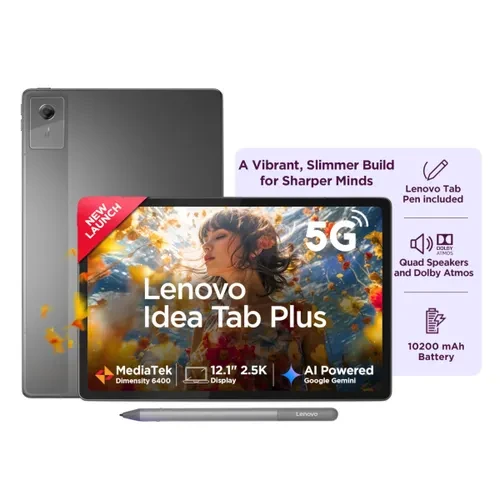 Lenovo Idea Tab Plus with Pen 121 Inch 307 cm 25K Touch Display MediaTek Dimensity 6400 8GB RAM 256GB Storage 13MP Rear 8MP Front Camera Android 15 4-Speakers with Dolby Atmos Wi-Fi Cellular Grey