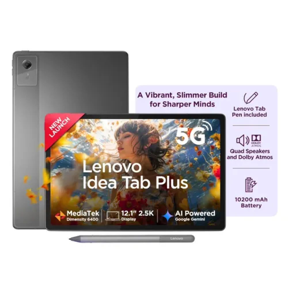 Image of Lenovo Idea Tab Plus with Pen 12.1 Inch (30.7 cm) 2.5K Touch Display/ MediaTek Dimensity 6400/ 8GB RAM + 256GB Storage/ 13MP Rear + 8MP Front Camera/ Android 15/ 4-Speakers with Dolby Atmos/ Wi-Fi + Cellular (Grey)