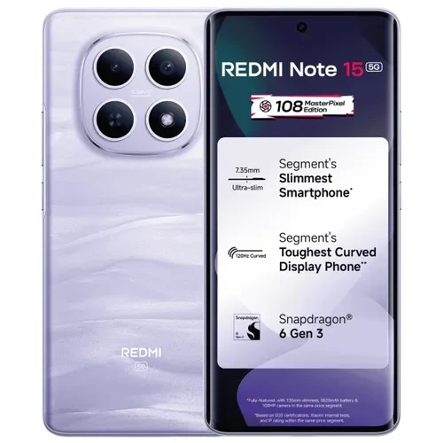 Redmi Note 15 5G 8GB RAM 256GB Storage  Snapdragon 6 Gen 3  5520mAh Battery  IP65IP66 Rating  Mist Purple