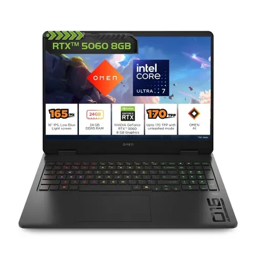 HP OMEN Gaming Laptop Intel Core Ultra 7 24GB RAM 1TB SSD 16 Inch 4062 cm diagonal 2K Display 8GB-NVIDIA GeForce RTX 5060 Graphics Windows 11 MS-Office