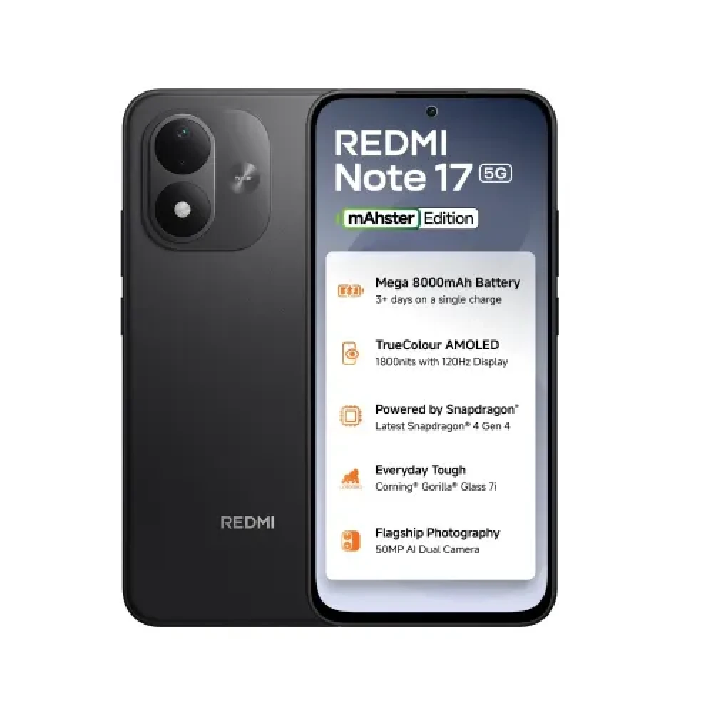 Image of Redmi Note 17 5G (8GB RAM, 128GB Storage) | Snapdragon 4 Gen 4 | 8000mAh Battery | 50MP AI Camera | Dark Night