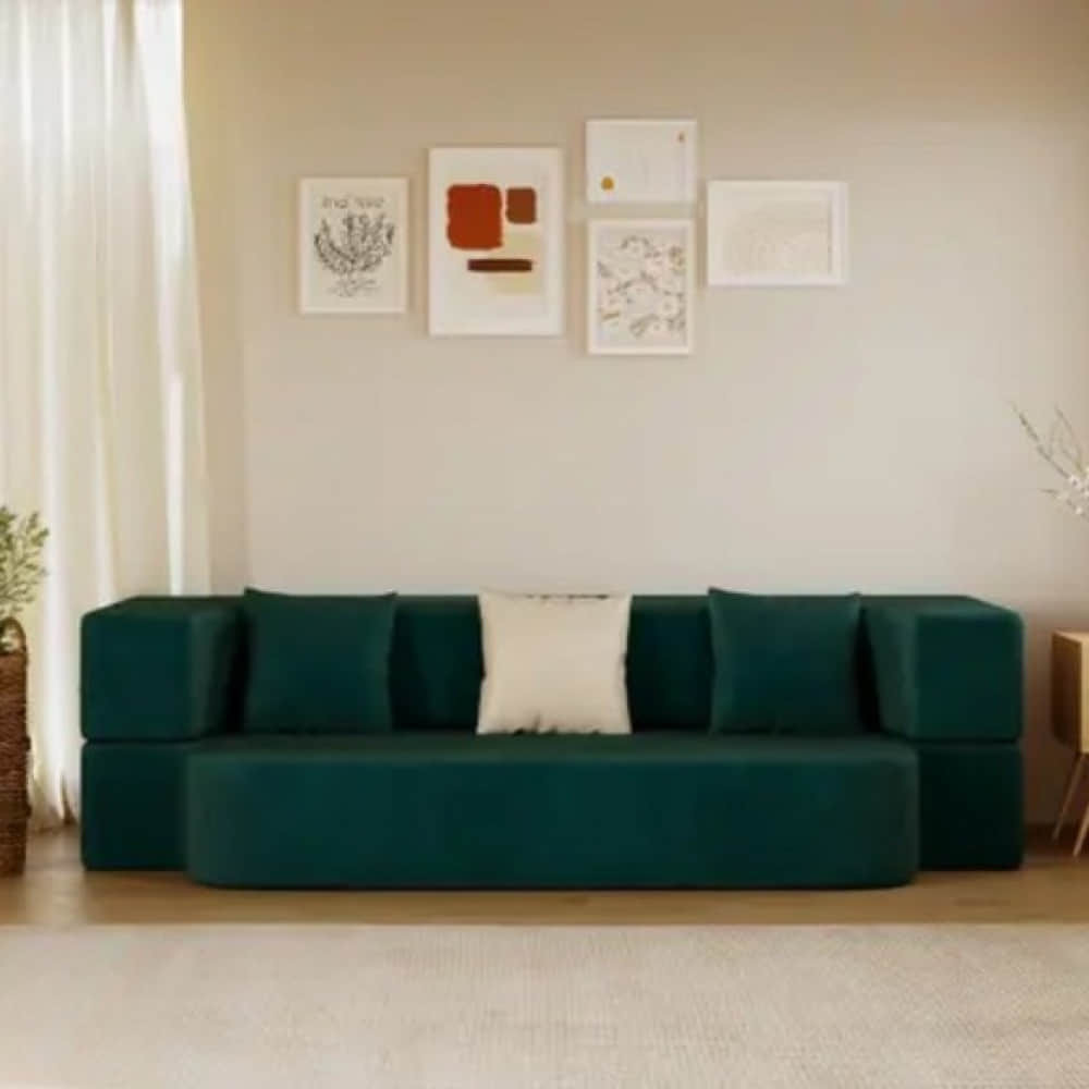 Image of 3 Seater Double Foam Pull Out Sofa Cum Bed (green) (72x48x20 Inch)