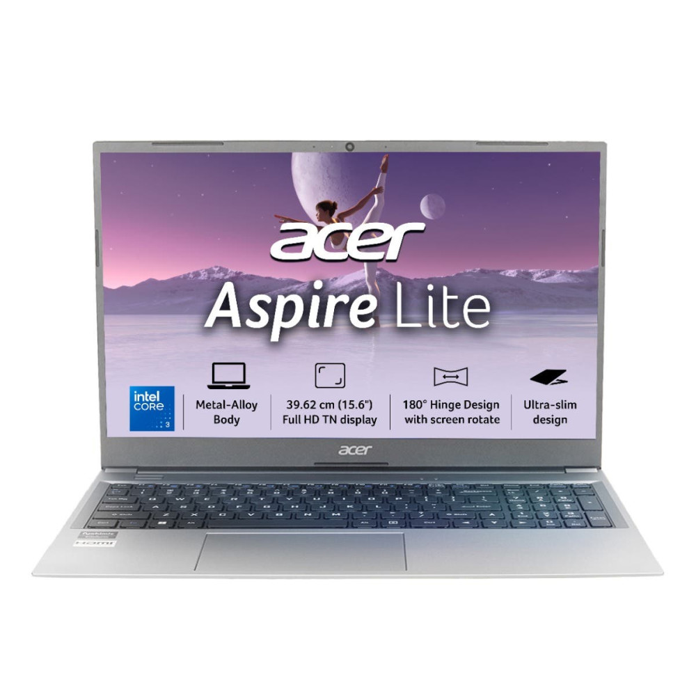 Image of Acer Aspire Lite AL15-53 Thin and Light Laptop (Intel Core 3 100U / 8GB DDR4 / 256GB SSD / 15.6" FHD IPS / Windows 11 Home) Steel Gray