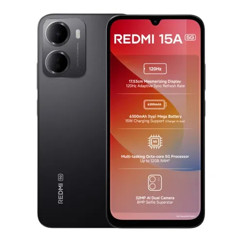 Redmi 15A 5G 4GB RAM 128GB Storage Octa-core T8300 5G 6300mAh Battery 32MP Camera Black