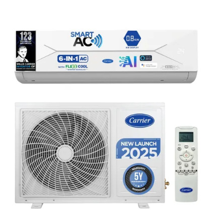 Carrier 15 Ton 3 Star Flexicool Inverter Wi-Fi Smart Split AC Coppper 6 in 1 Convertible HD and PM 25 Filter 5 Years Warranty Xcel Edge FXi White 2025 Model