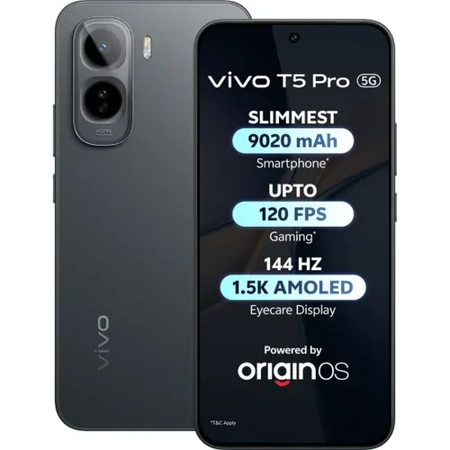 vivo T5 Pro 5G 8GB RAM 256GB Storage Snapdragon 7s Gen 4 9020mAh Battery 50MP Camera Cosmic Black