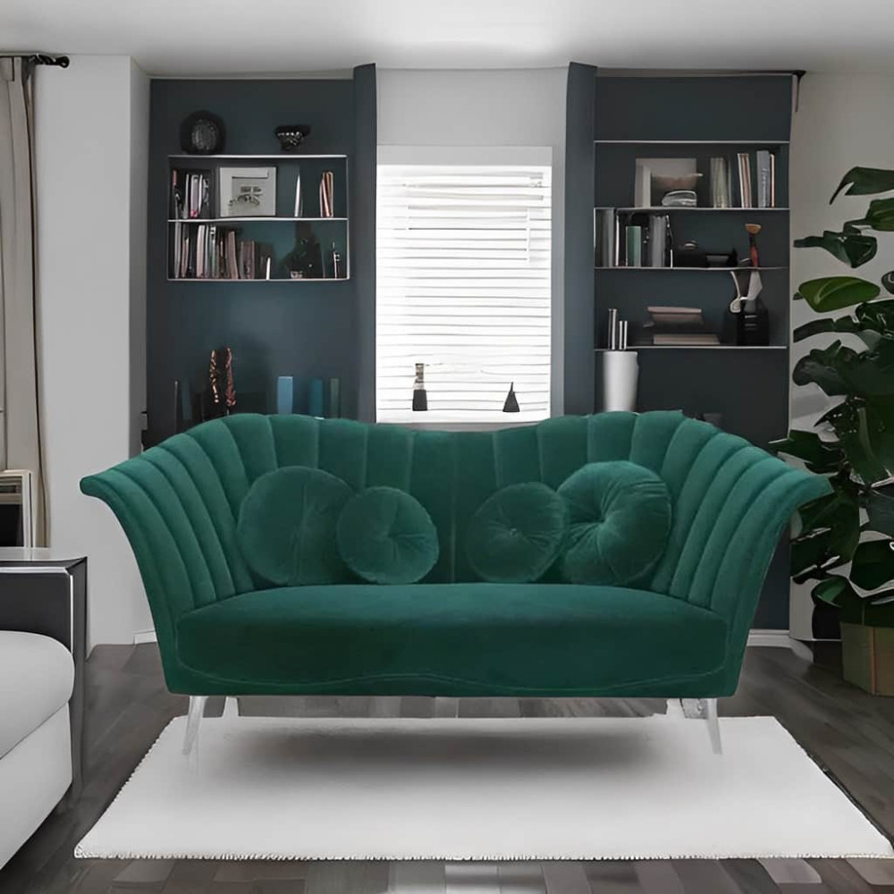 Image of Damask Sofa In Dark Green Color