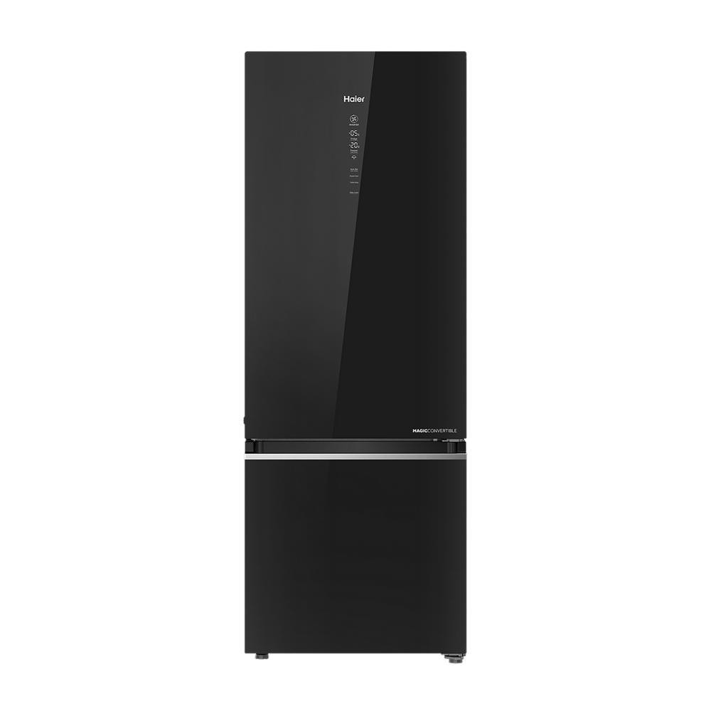 Image of Haier 445 Litres 2 Star Frost Free Double Door Bottom Mount Convertible Refrigerator with Triple Inverter Technology (HRB-4952CKG-P, Black Glass)