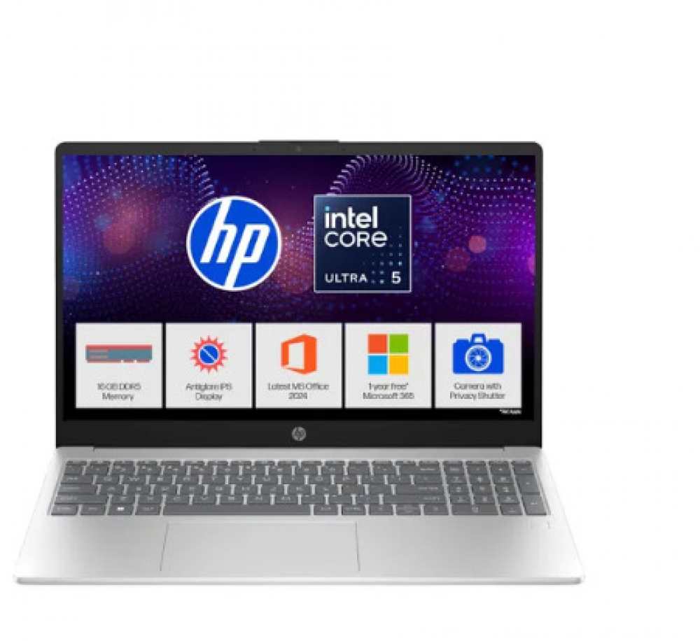 Image of HP Thin &amp; Light Laptop (Intel Core Ultra 5/ 16GB DDR5 RAM/ 512GB SSD/ 15.6 Inch (39.6 cm) diagonal FHD Display/ Intel Arc Graphics/ Windows 11/ MS-Office) 15-hr1000TU
