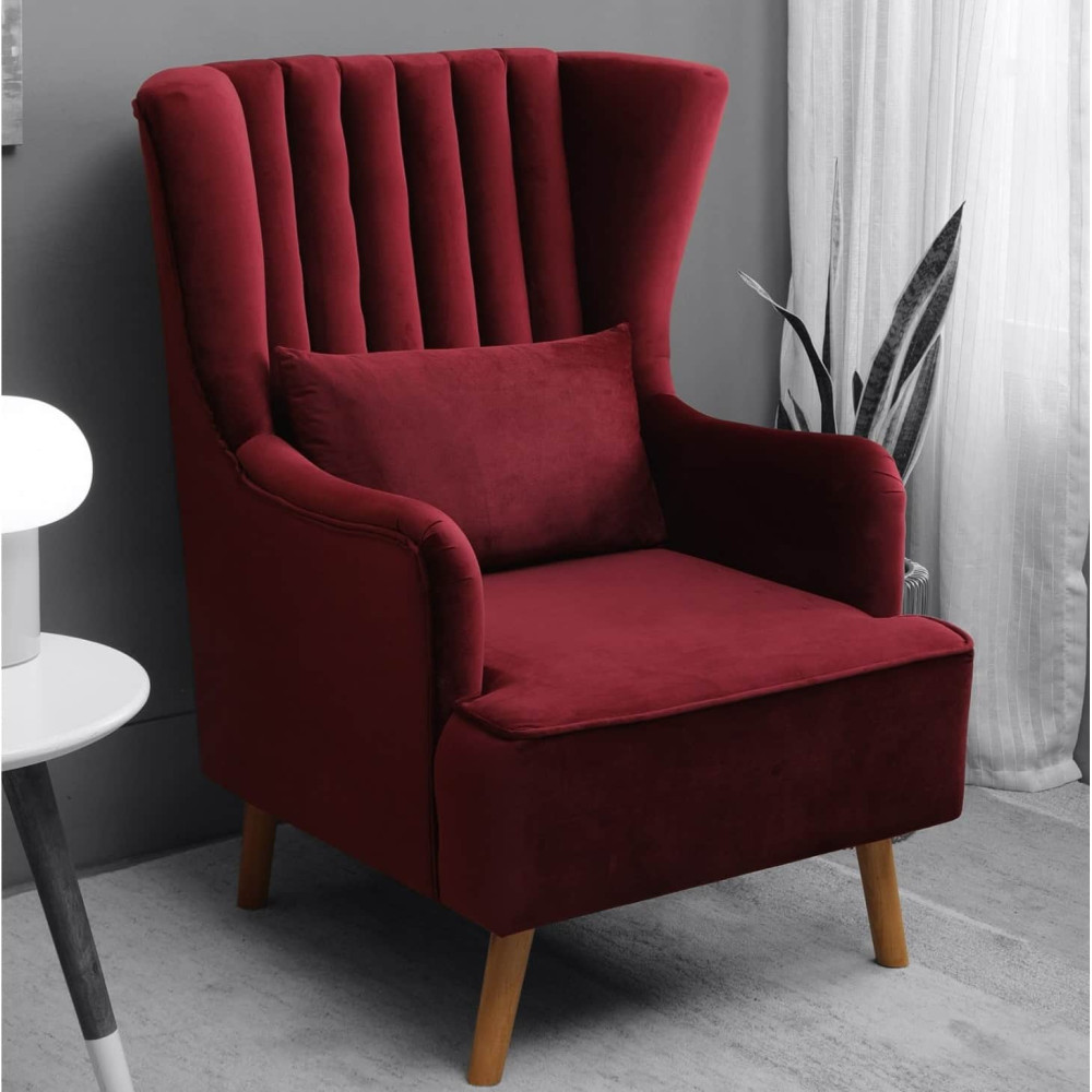 Image of Iconic Velvet Wing Chair In Red Color