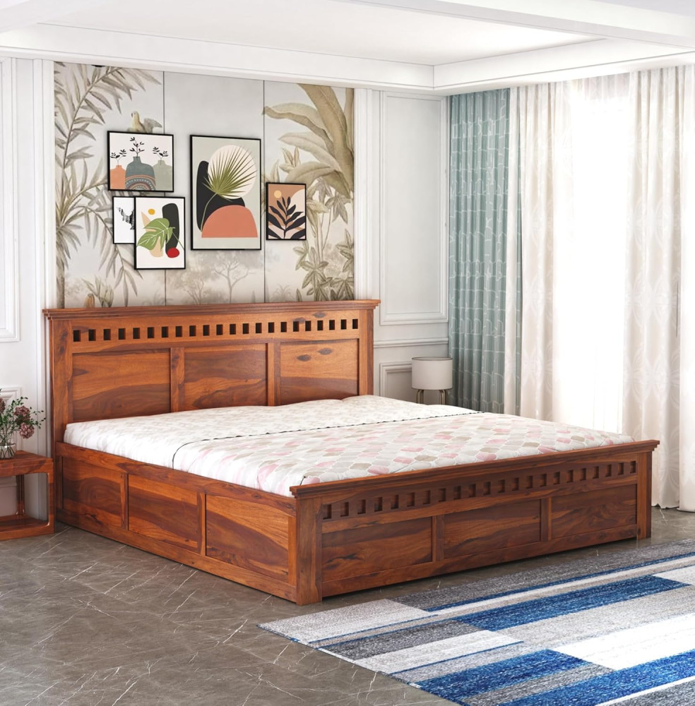 Image of Kuber Solid Sheesham Wood King Size Bed with Storage Box