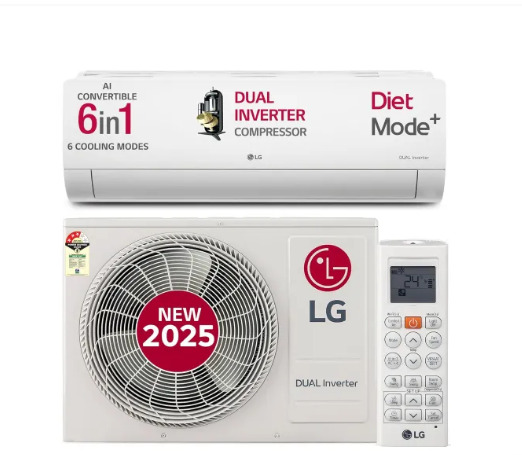 LG 2 Ton 3 Star AI DUAL Inverter Split AC  Copper  AI Convertible 6 in 1  VIRAAT Mode  Faster Cooling  Energy Saving  4 Way Swing  HD Filter with Anti Virus Protection US-Q24ENXE White 2025 Model