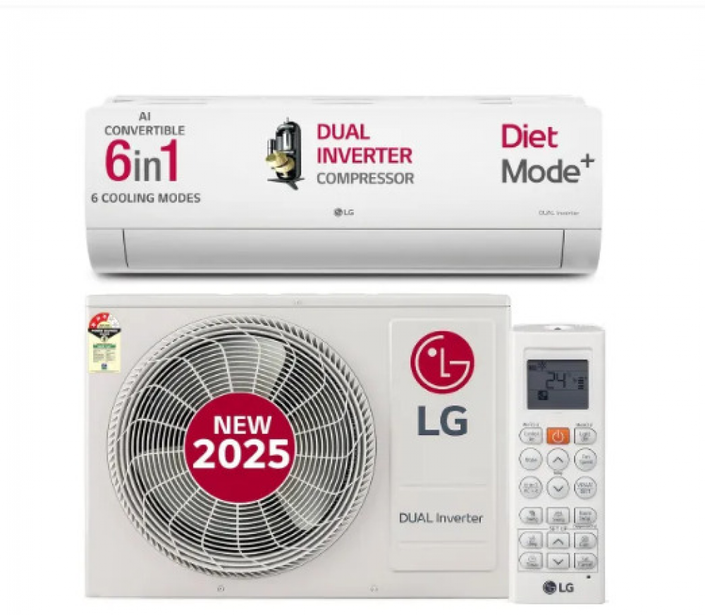 Image of LG 2 Ton 3 Star AI DUAL Inverter Split AC | Copper | AI Convertible 6 in 1 | VIRAAT Mode | Faster Cooling | Energy Saving | 4 Way Swing | HD Filter with Anti Virus Protection (US-Q24ENXE, White) 2025 Model