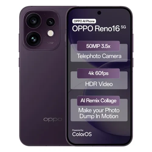 OPPO Reno16 5G 8GB RAM 256GB Storage  Snapdragon 7 Gen 4  6700mAh Battery  50MP 35x Telephoto Camera  Twilight Violet