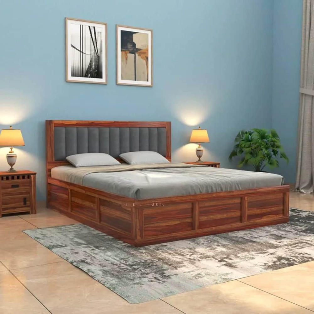 Image of Morzo Solid Sheesham Wood King Size Bed With Storage
