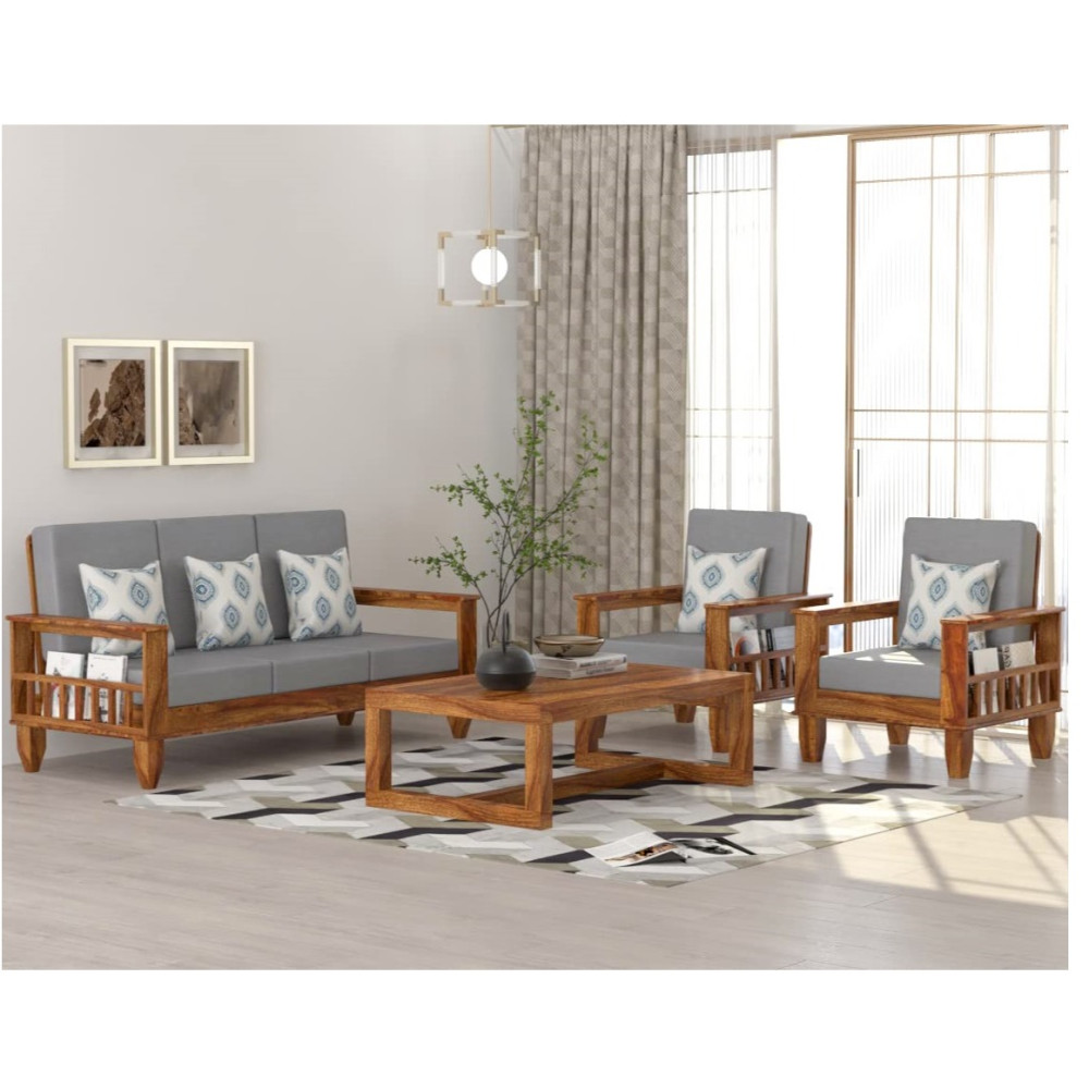 Image of Neo Solid Sheesham Wood 5 Seater Sofa Set