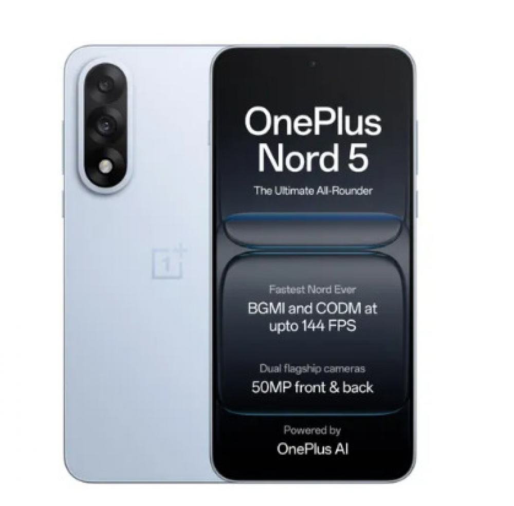 Image of Oneplus Nord 5 5G (12GB RAM, 256GB Storage) Dry Ice | Snapdragon 8s Gen 3 | 6800 mAh Battery | Lifetime Display Warranty