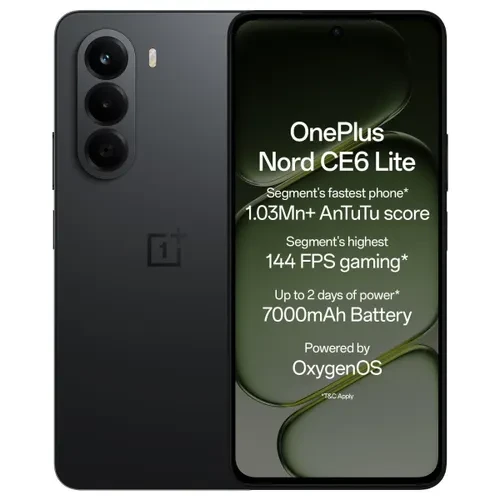 OnePlus Nord CE6 Lite 8GB RAM 128GB Storage MediaTek Dimensity 7400 7000 mAh Battery Reverse Charging Support Hyper Black