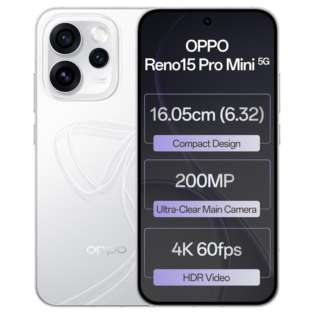 OPPO Reno 15 Pro Mini 5G 12GB RAM 512GB Storage - Glacier White