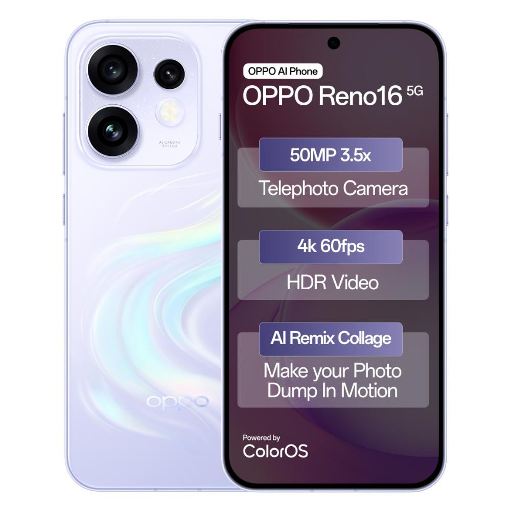 Image of OPPO Reno 16 5G (8GB RAM, 256GB Storage) - Stellar Purple