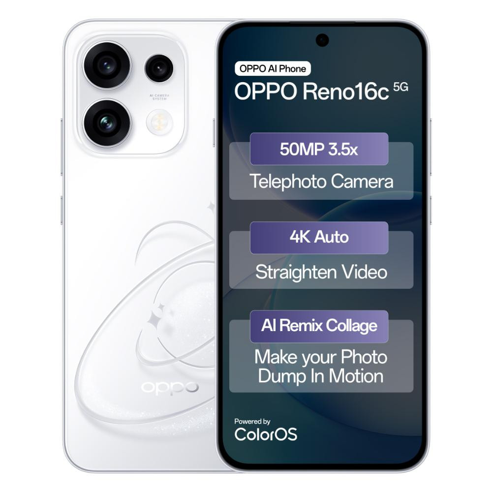 Image of OPPO Reno 16C 5G (8GB RAM, 256GB Storage) - Starry White