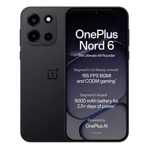 OnePlus Nord 6 8GB RAM 256GB Storage Snapdragon 8 Series Processor  9000mAh Battery  6 Years Security Updates  Pitch Black