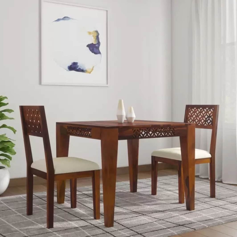 Image of Pure Sheesham Solid Wood 2 Seater Dining Table Set