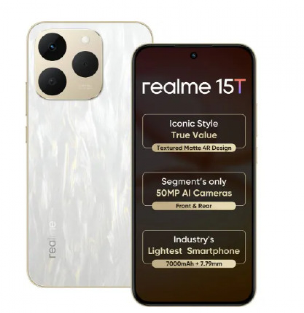 Image of realme 15T 5G (12GB RM/256GB Storage) Flowing Silver | 7000mAh Battery | IP66/68/69 Water Resistance | 50MP + 2MP Dual Rear Camera