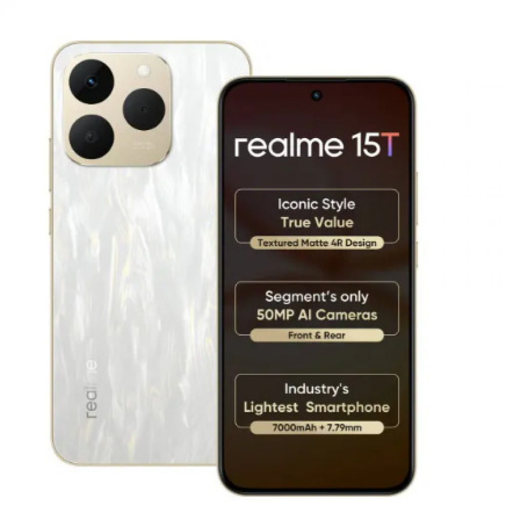 Image of realme 15T 5G (8GB RM/128GB Storage) Flowing Silver | 7000mAh Battery | IP66/68/69 Water Resistance | 50MP + 2MP Dual Rear Camera