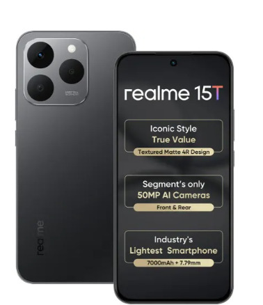 realme 15T 5G 8GB RM128GB Storage Suit Titanium 7000mAh Battery IP666869 Water Resistance 50MP 2MP Dual Rear Camera
