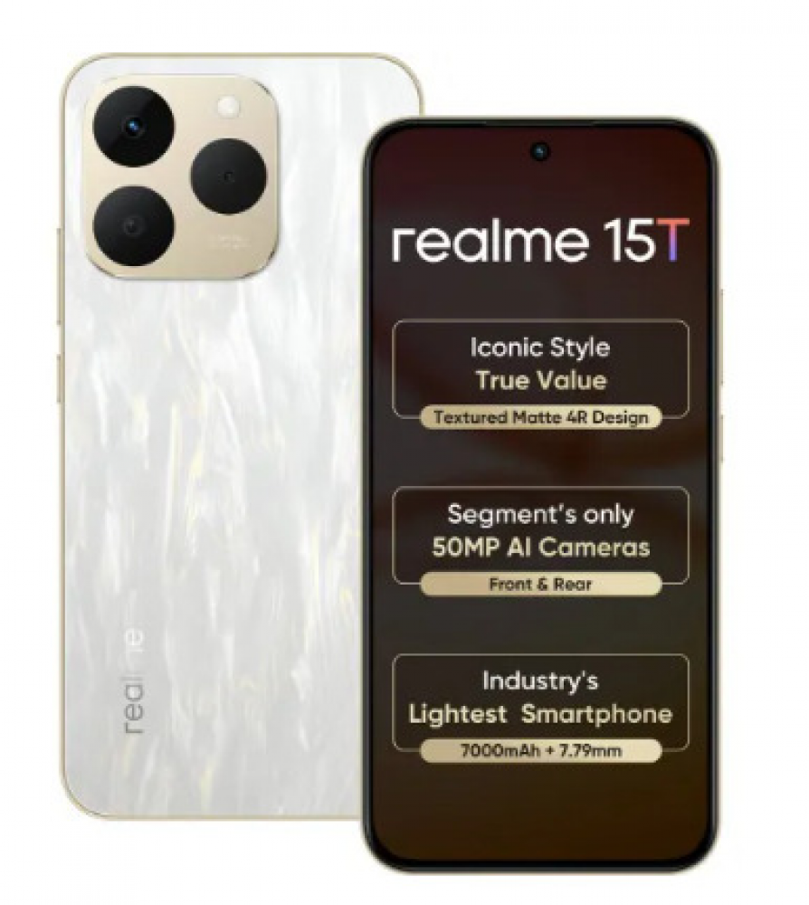 Image of realme 15T 5G (8GB RM/256GB Storage) Flowing Silver | 7000mAh Battery | IP66/68/69 Water Resistance | 50MP + 2MP Dual Rear Camera