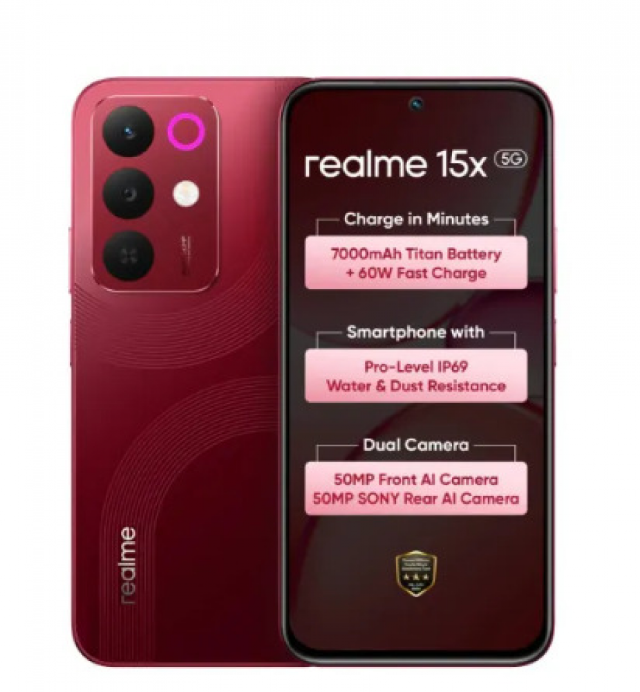 Image of realme 15x 5G (8GB RAM/128GB Storage) Maroon Red