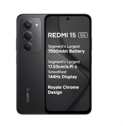 Redmi 15 5G 6GB RAM128GB Storage Midnight Black Snapdragon 6s Gen 3 7000mAh Battery with 33W Fast Charging 50MP AI Dual Rear Camera