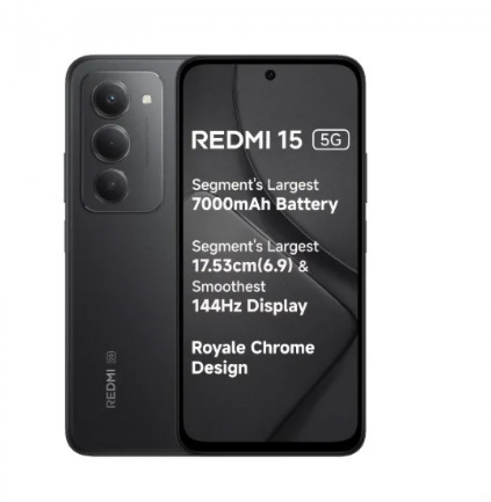 Image of Redmi 15 5G (6GB RAM/128GB Storage) Midnight Black | Snapdragon 6s Gen 3 | 7000mAh Battery with 33W Fast Charging | 50MP AI Dual Rear Camera