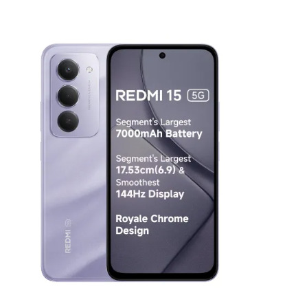 Redmi 15 5G 6GB RAM128GB Storage Sandy Purple  Snapdragon 6s Gen 3  7000mAh Battery with 33W Fast Charging  50MP AI Dual Rear Camera