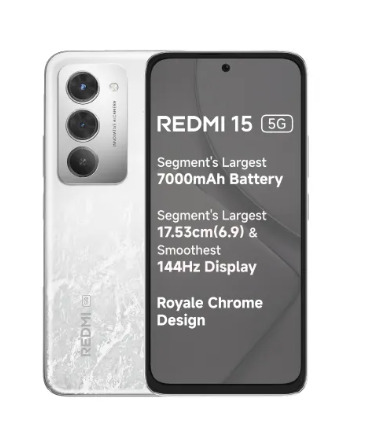Redmi 15 5G 8GB RAM128GB Storage Frosted White Snapdragon 6s Gen 3 7000mAh Battery with 33W Fast Charging 50MP AI Dual Rear Camera