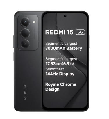 Redmi 15 5G 8GB RAM128GB Storage Midnight Black Snapdragon 6s Gen 3 7000mAh Battery with 33W Fast Charging 50MP AI Dual Rear Camera