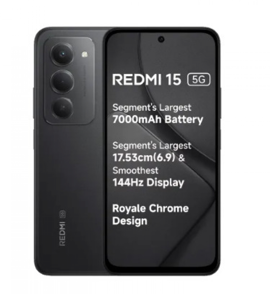 Image of Redmi 15 5G (8GB RAM/128GB Storage) Midnight Black | Snapdragon 6s Gen 3 | 7000mAh Battery with 33W Fast Charging | 50MP AI Dual Rear Camera