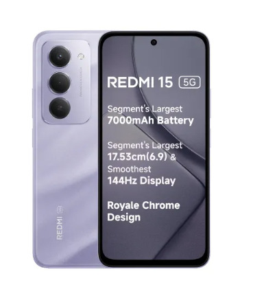 Redmi 15 5G 8GB RAM128GB Storage Sandy Purple  Snapdragon 6s Gen 3  7000mAh Battery with 33W Fast Charging  50MP AI Dual Rear Camera