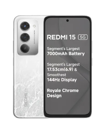 Redmi 15 5G 8GB RAM256GB Storage Frosted White Snapdragon 6s Gen 3 7000mAh Battery with 33W Fast Charging 50MP AI Dual Rear Camera