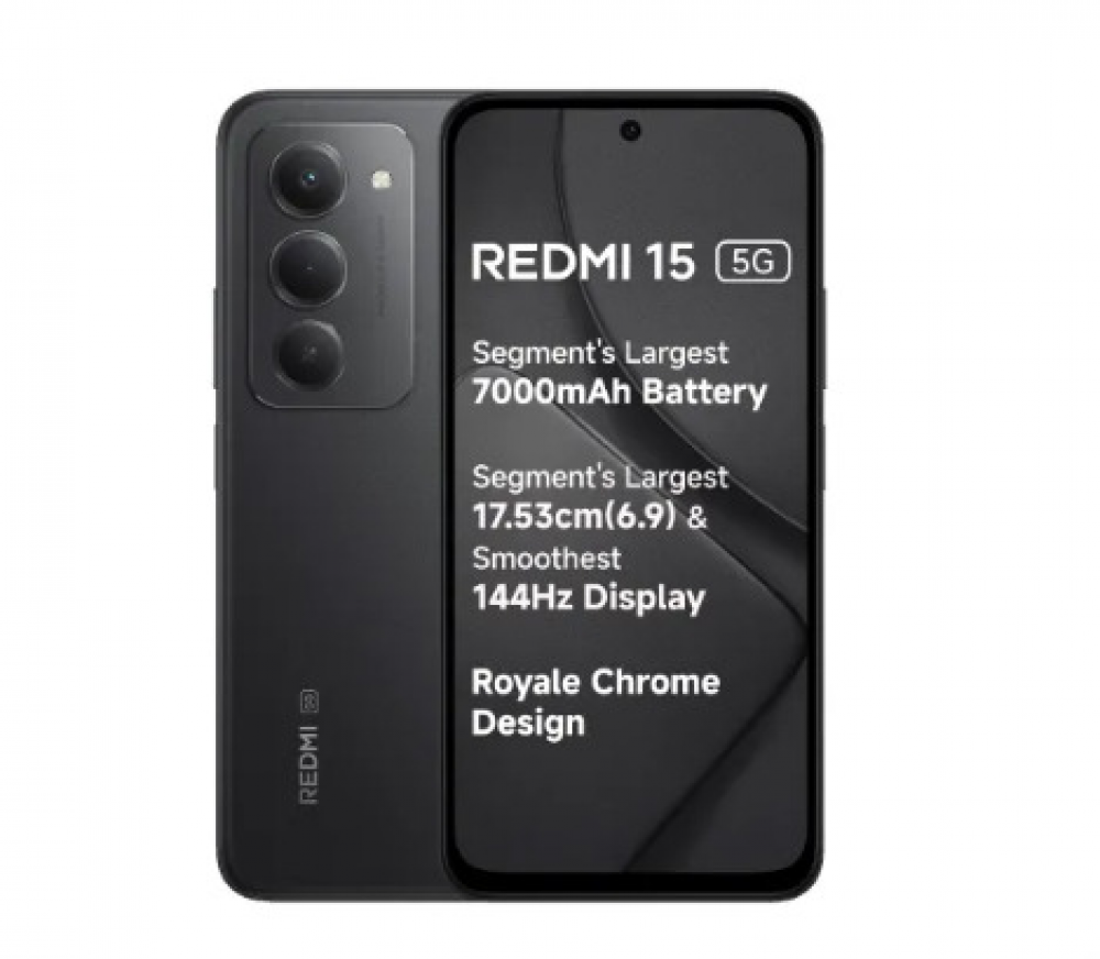 Image of Redmi 15 5G (8GB RAM/256GB Storage) Midnight Black | Snapdragon 6s Gen 3 | 7000mAh Battery with 33W Fast Charging | 50MP AI Dual Rear Camera