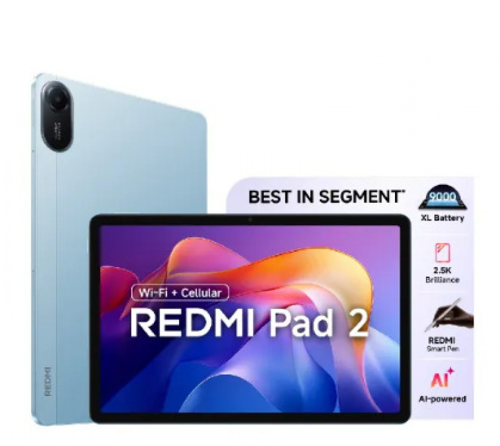 Image of Redmi Pad 2 Android 15 Tab 11 Inch (27.94 cm) 2.5K Crystal Clear IPS Display/ MediaTek Helio G100-Ultra/ 6GB RAM + 128GB Storage/ 8MP Rear+ 5MP Front Camera/ Xiaomi HyperOS 2/ Wi-Fi + Cellular (Sky Blue)