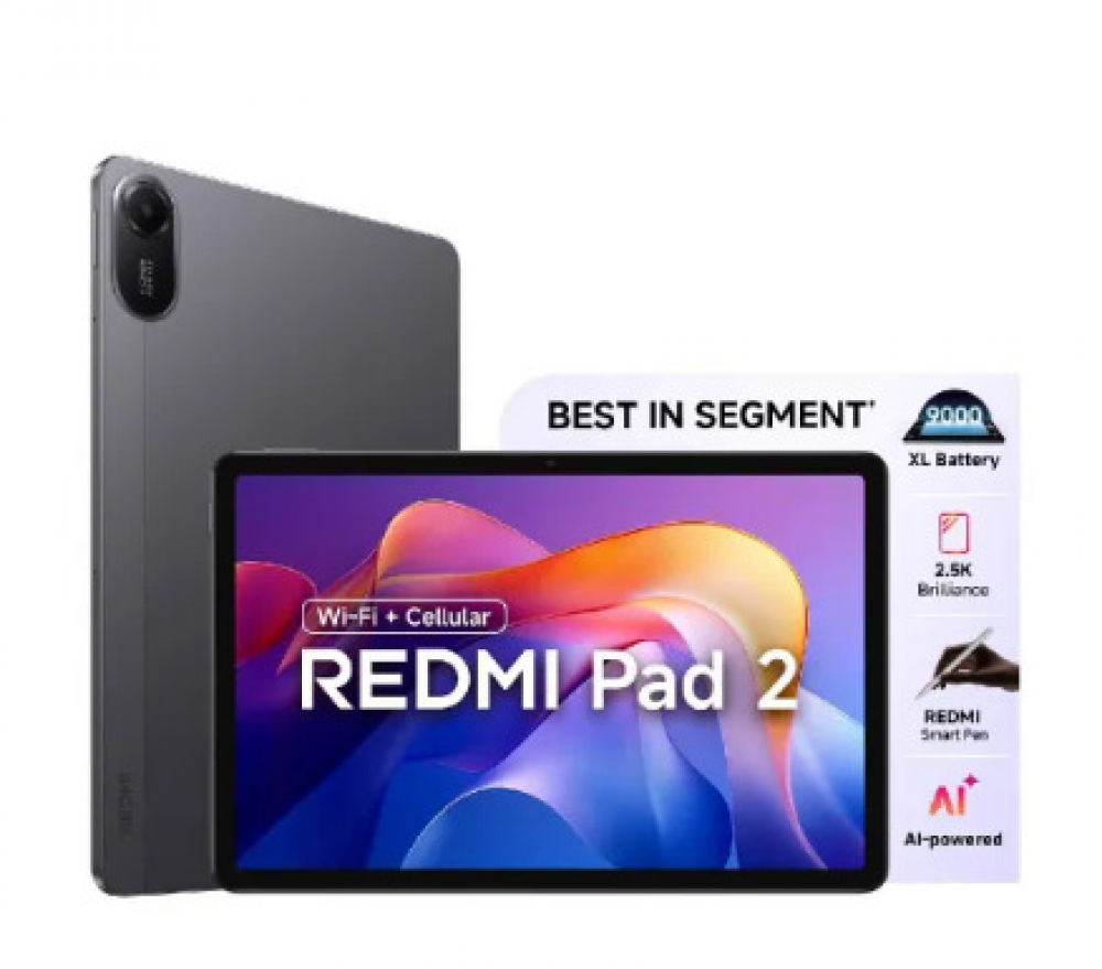 Image of Redmi Pad 2 Android 15 Tab 11 Inch (27.94 cm) 2.5K Crystal Clear IPS Display/ MediaTek Helio G100-Ultra/ 8GB RAM + 256GB Storage/ 8MP Rear+ 5MP Front Camera/ Xiaomi HyperOS 2/ Wi-Fi + Cellular (Graphite Grey)