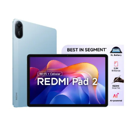 Redmi Pad 2 Android 15 Tab 11 Inch 2794 cm 25K Crystal Clear IPS Display MediaTek Helio G100-Ultra 8GB RAM  256GB Storage 8MP Rear 5MP Front Camera Xiaomi HyperOS 2 Wi-Fi  Cellular Sky Blue