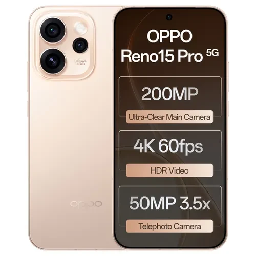 OPPO Reno15 Pro 5G 12GB RAM 512GB Storage MediaTek Dimensity 8450 6500mAh Battery IP69 Water and Dust Resistance Sunset Gold